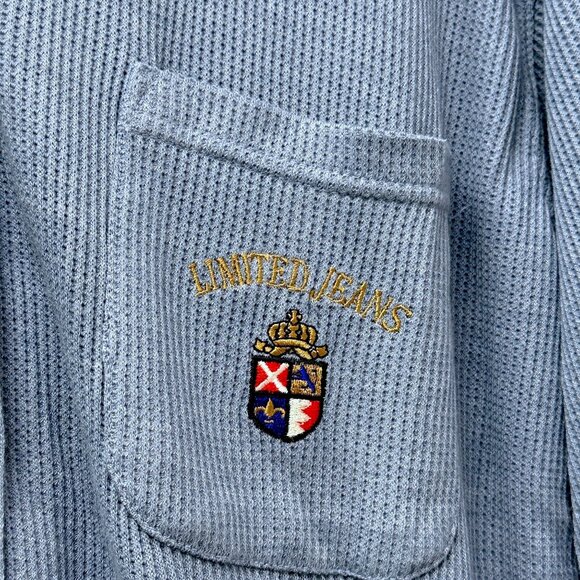 THE LIMITED Waffle Knit Top XXL Womens Blue Polo Shirt Long Sleeve Crest Logo Y2 - Picture 6 of 8